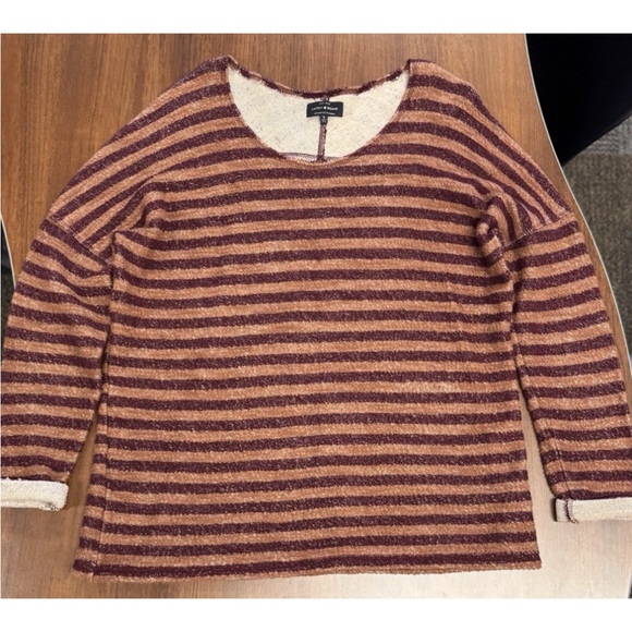 Lucky Brand Sweaters - Lucky Brand Womens Size Small Brown & Burgundy Striped Textured Knit Sweater Top
